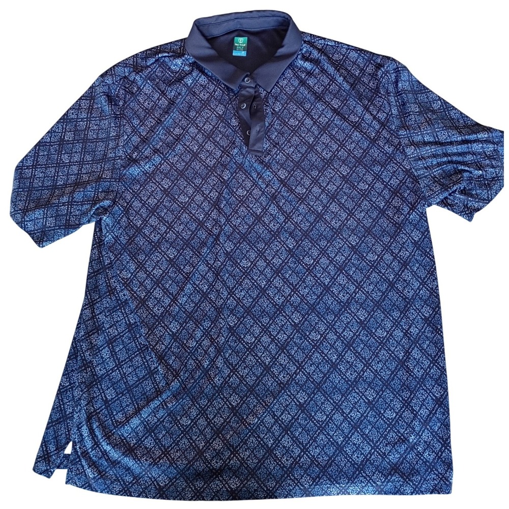 Pro Tour Coolplay Mens 3XLT Blue‎ Geometric Diamond Print Golf Polo Tee Big Tall